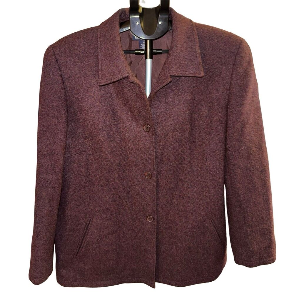 Lands End Women's Burgundy/Eggplant Wool Blend‎ Pea Coat. Size 18